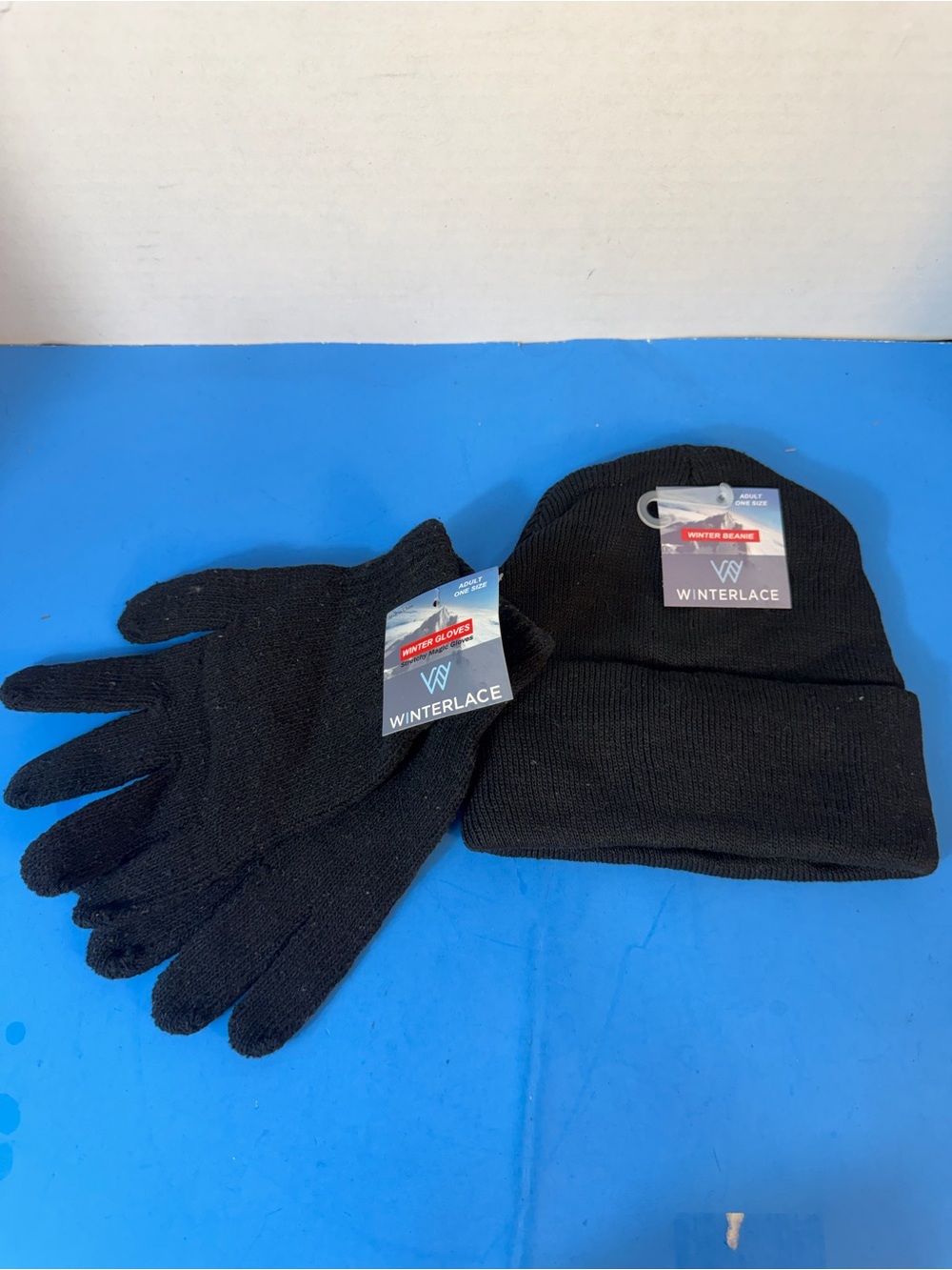 Men's Black Knit Beanie and Gloves Set
